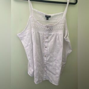 NWT Womens Torrid Button Uo Embroidered Crochet Tank White Size 1X